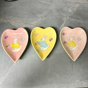 GATES WARE Heart Shape Easter Bunny Desert Candy Trinket Dish Set of 3
